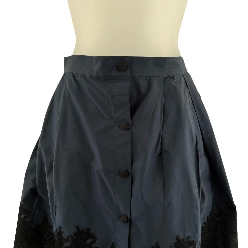 Sara Roka Skirt Womens 42 Navy Black‎ Enny Embroidered Midi Made Italy Pockets